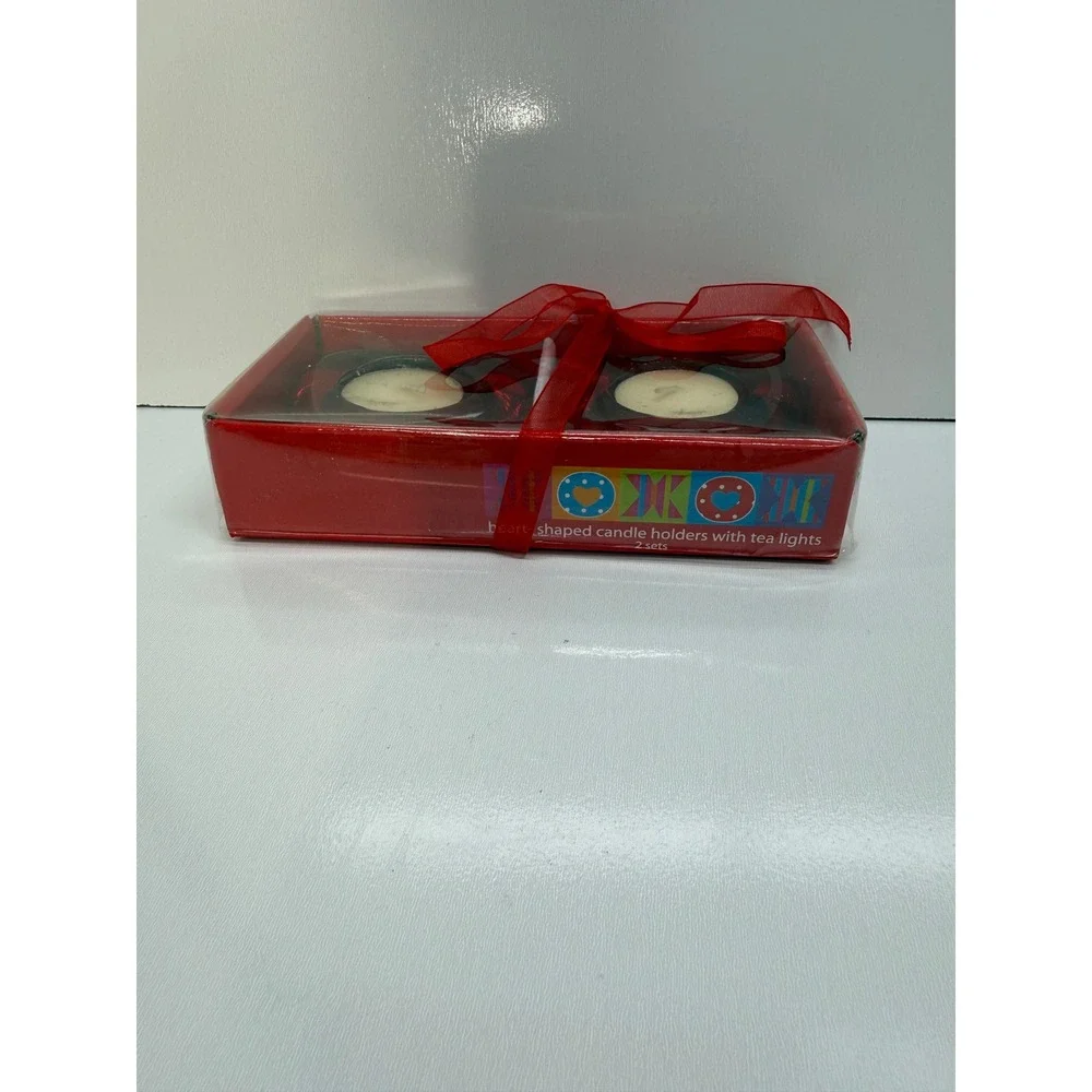 Devrian Global Red Glass Heart Candle Holders Set of 2 with Tea Lights 2954a